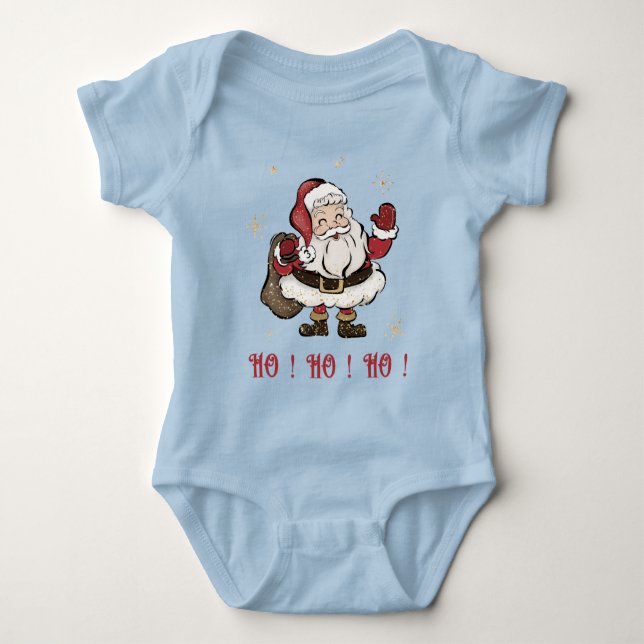 Body Para Bebê Papai Noel Azul, Fita Azul, Bebê (Frente)