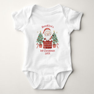 Body Para Bebê Papai Noel Bonito Chaminé Árvore 1º Natal