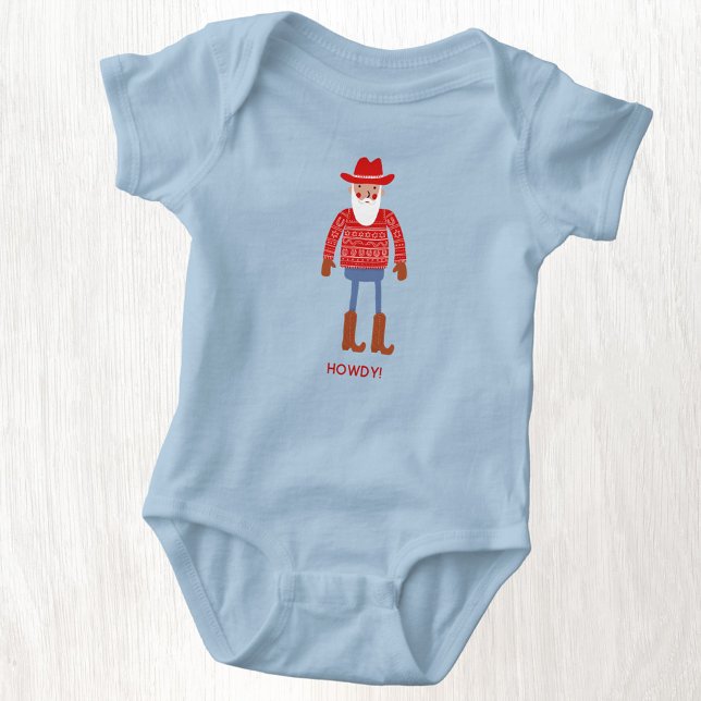 Body Para Bebê Papai Noel Caubói Texto Personalizado de Natal (Fun Cowboy Santa Claus custom text Christmas Holidays baby bodysuit)