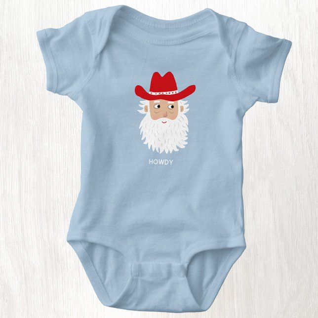 Body Para Bebê Papai Noel Cowboy Texto Personalizado de Natal (Fun Cowboy Santa Claus Western Christmas custom text personalized baby bodysuit)