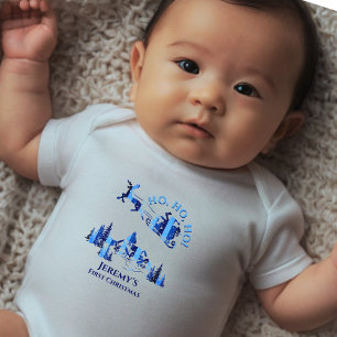 Body Para Bebê Papai Noel Primeiro Natal Blue Add Name