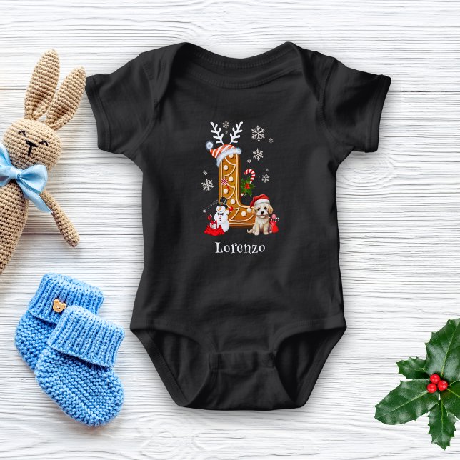 Body Para Bebê Papais noeis de Natal Gingerpão - Letra L Boy (Criador carregado)