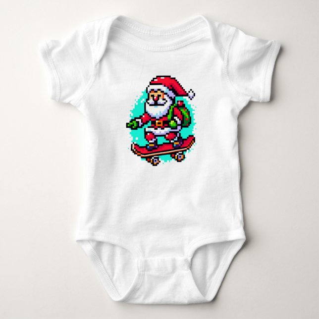 Body Para Bebê Papais noeis de skate - Design de Natal de Pixel D (Frente)