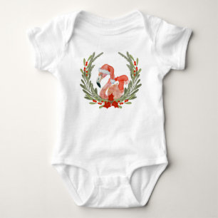 Body Para Bebê Papais noeis Flamingo cor-de-rosa durante o Natal