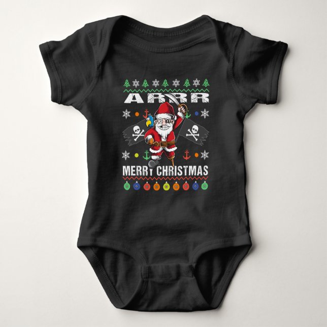 Body Para Bebê Papais noeis Piratas Tacky Xmas Sweater Ar Feliz N (Frente)