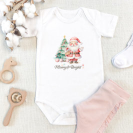 Body Para Bebê Papais noeis rosa-branca e árvore de Natal