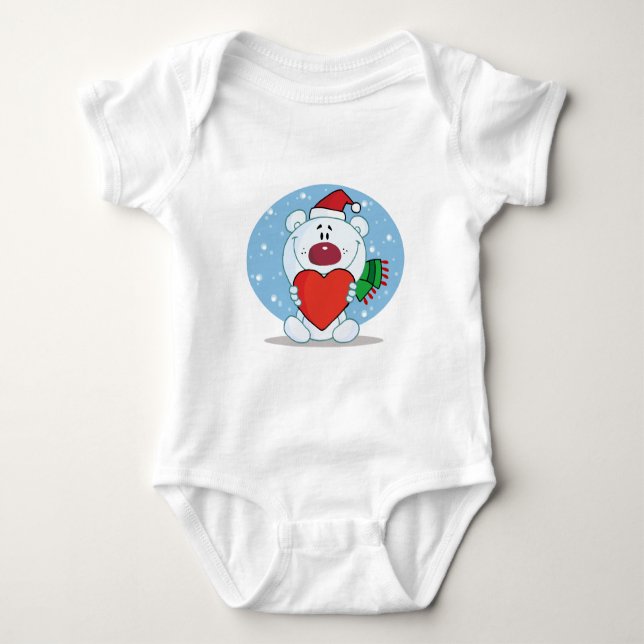 Body Para Bebê Papais noeis White Bear com Coração (Frente)