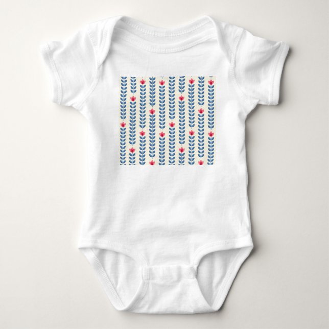 Body Para Bebê Papel de parede retrô geométrico escandinavo flora (Frente)