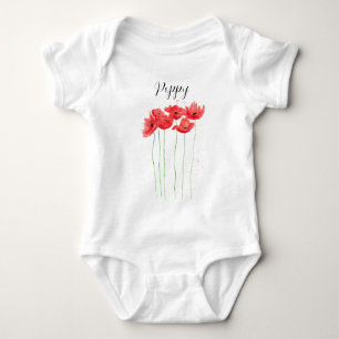Body Para Bebê Papoulas vermelhas aguarela floral verão