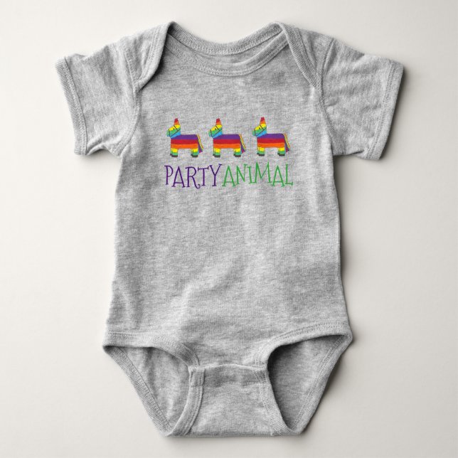 Body Para Bebê PARTY ANIMAL Rainbow Donkey Piñata Birthday Fiesta (Frente)