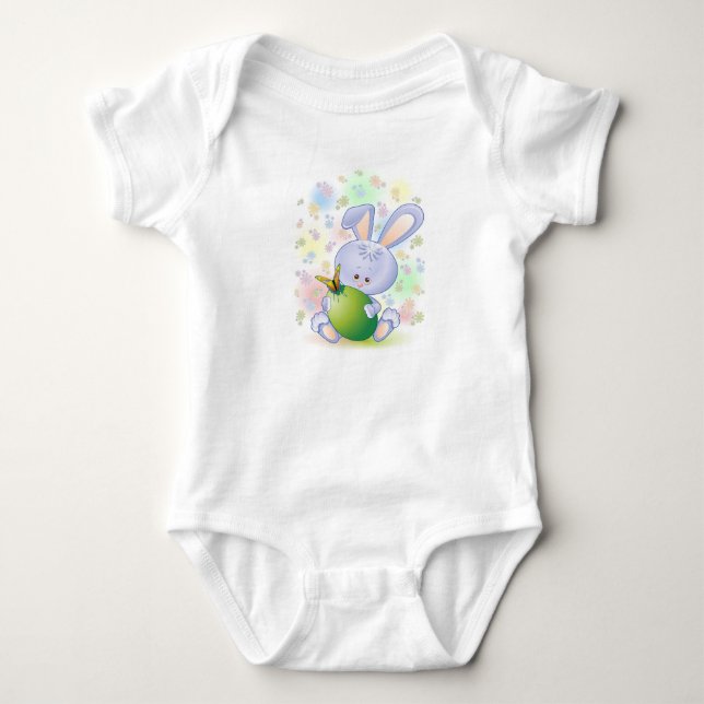 Body Para Bebê Páscoa Coelho Ovo e Flores Roupa (Frente)