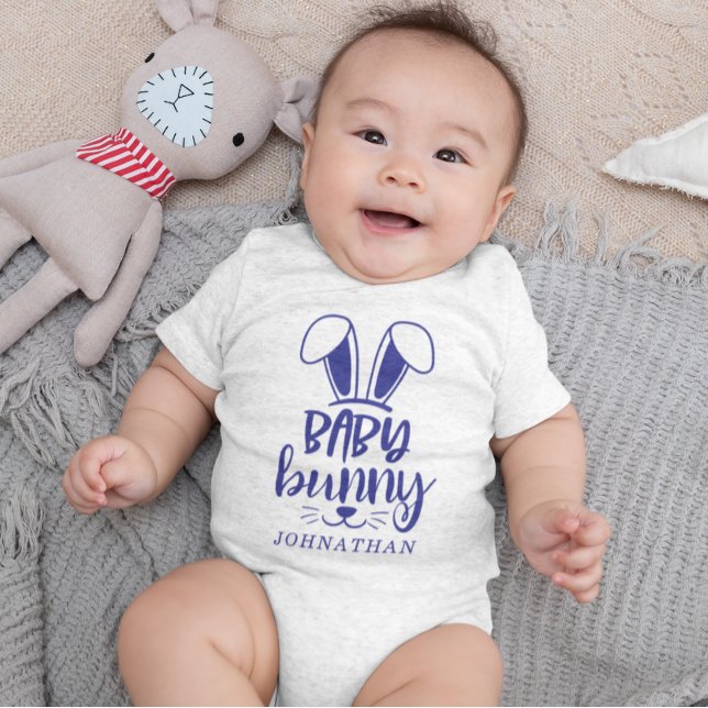 Body Para Bebê Páscoa de coelhinho de menino bonito personalizado (Personalized Cute Boy Baby Bunny Easter Baby Bodysuit)