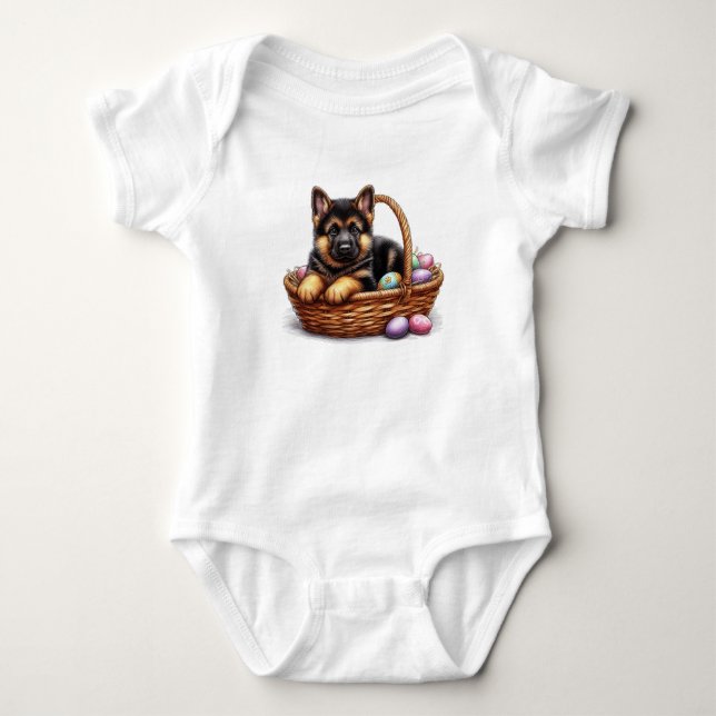 Body Para Bebê Páscoa German shepherd (Frente)