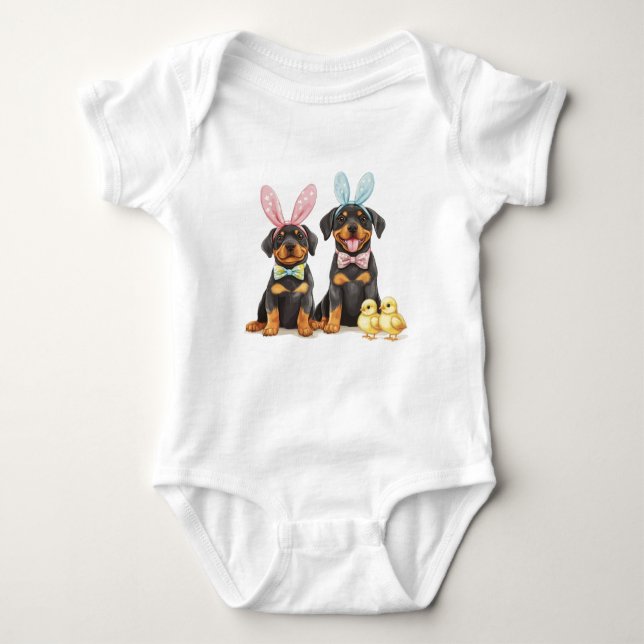 Body Para Bebê Páscoa Rottweiler Cães Coelhinhos (Frente)