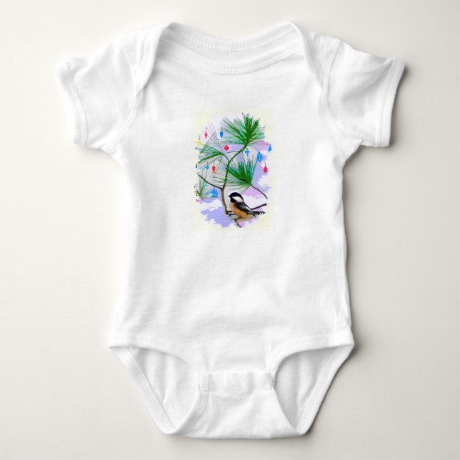Body Para Bebê Pássaro Chickadee em Tree Baby Jersey (Frente)