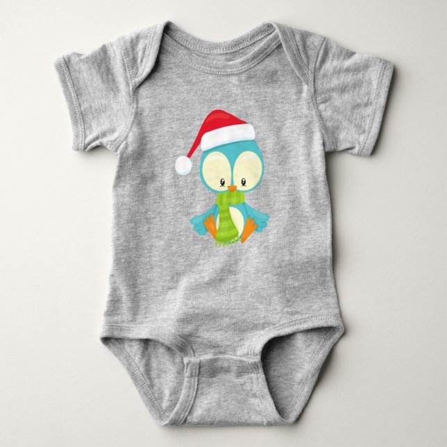 Body Para Bebê Pássaro de Natal, Pássaro com chapéu, Pássaro com  (Frente)