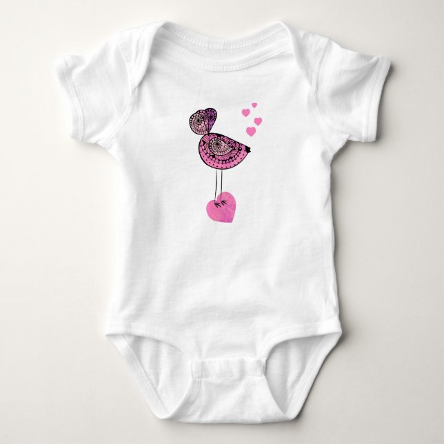 Body Para Bebê Pássaro do amor do rosa do equipamento do bebê (Frente)