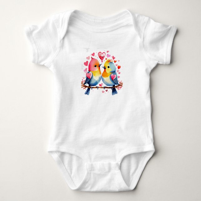 Body Para Bebê Pássaros bonitos apaixonados (Frente)