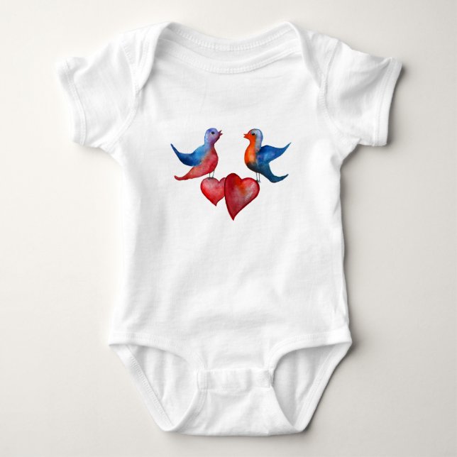 Body Para Bebê Pássaros do Amor, Watercolor Birds Jersey Bodycase (Frente)