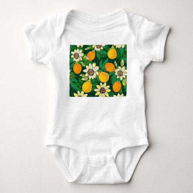 Body Para Bebê Passionflower Bloom: Imagem Preta De Fundo. (Frente)