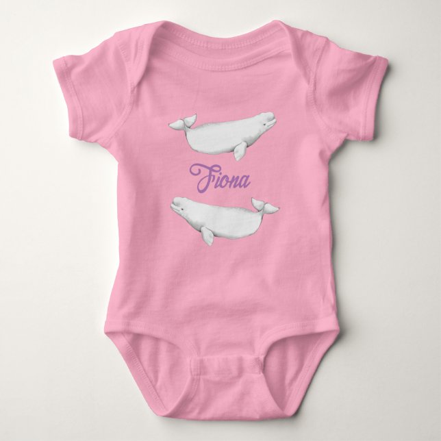 Body Para Bebê Pastel de Ilustração de Baleia Beluga Cute (Frente)