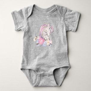 Body Para Bebê Pastel Dourado Glitter Unicorn e Bebê com Flores