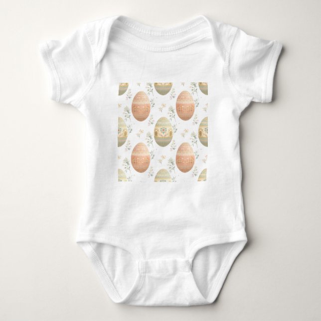 Body Para Bebê Pastel Easter Eggs Floral Damask Spring Baby (Frente)