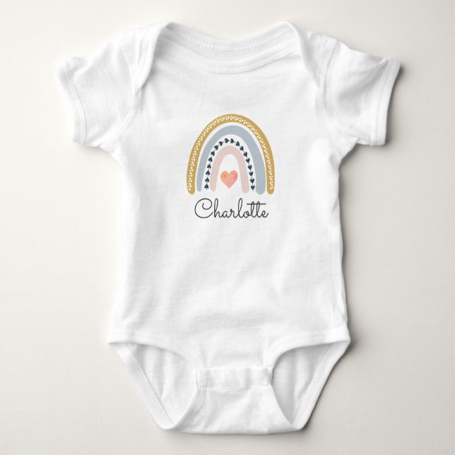 Body Para Bebê Pastel Rainbow Baby Name Hearts (Frente)