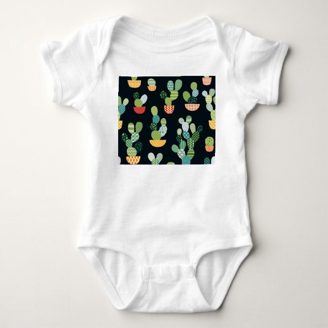 Body Para Bebê Patchwork Cactus Vegetais sem Olhos Padrão (Frente)