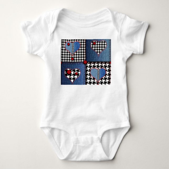 Body Para Bebê Patchwork de Denim: padrão de Tecido sem falhas (Frente)