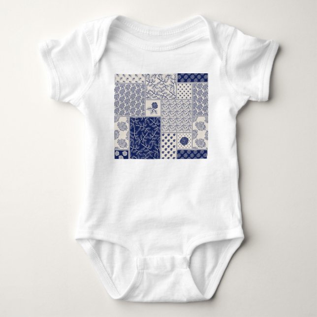 Body Para Bebê Patchwork Floral do Indigo Blue Beige (Frente)