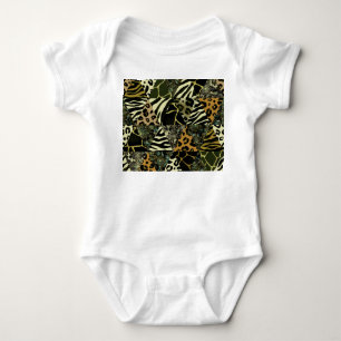 Body Para Bebê Patchwork Safari: Watercolor Animal Print.