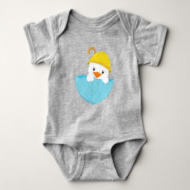 Body Para Bebê Pato Bonito, Pato Bebê, Pato Com Guarda-Chuva (Frente)