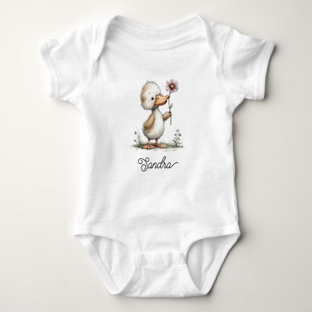 Body Para Bebê Pato Fofo com Flor (Frente)