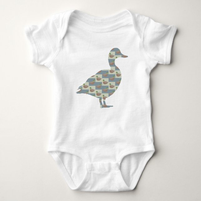 Body Para Bebê Pato Pendente com Pato Mallard Padrão Diagonal (Frente)