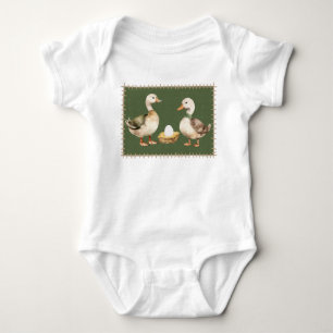Body Para Bebê Patos e Ovos de Aquarela Verde