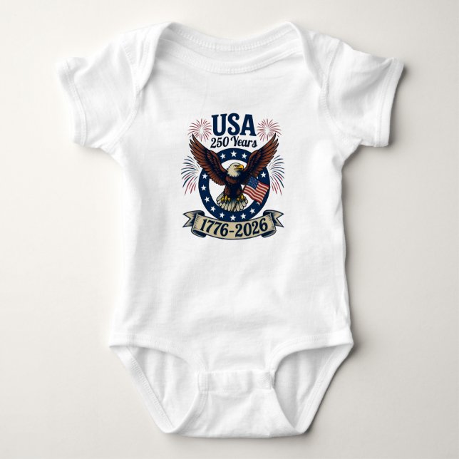 Body Para Bebê Patriotic American Eagle 250 Years 1776-2026 (Frente)