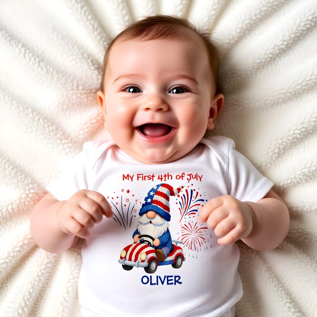 Body Para Bebê Patriotic Gnome First 4th (Criador carregado)