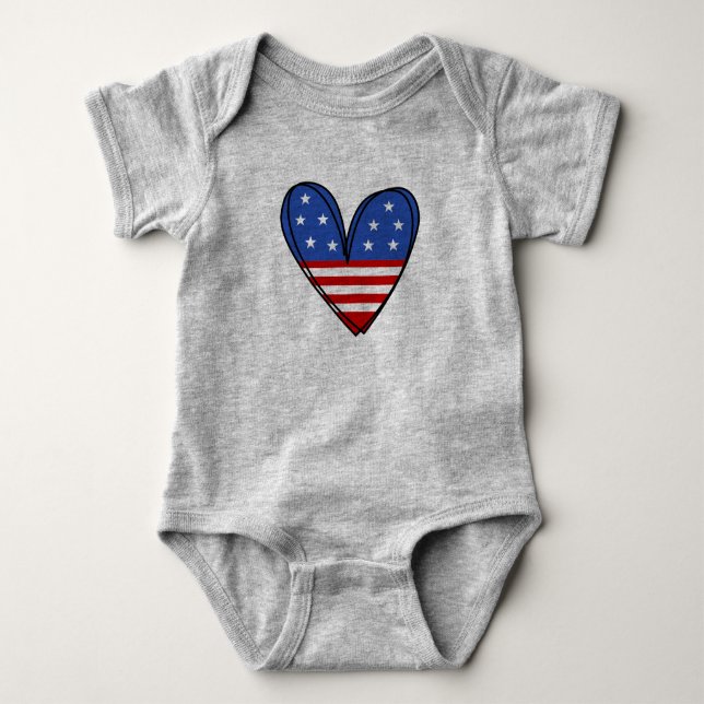 Body Para Bebê Patriotic USA Love Heart (Frente)