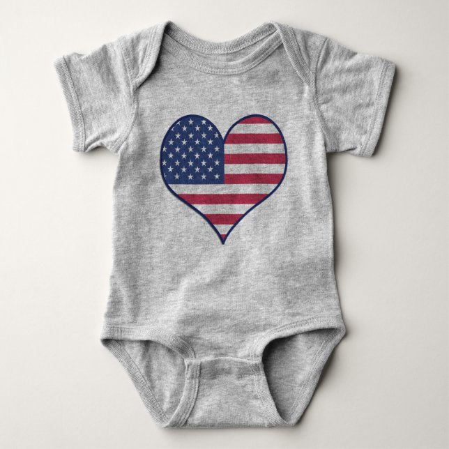 Body Para Bebê Patriótica USA Flag Heart Home of the Brave (Frente)