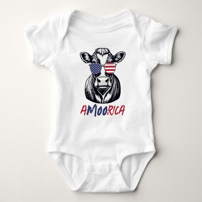 Body Para Bebê Patriótico Engraçado Vaca A-MOO-rica (Frente)