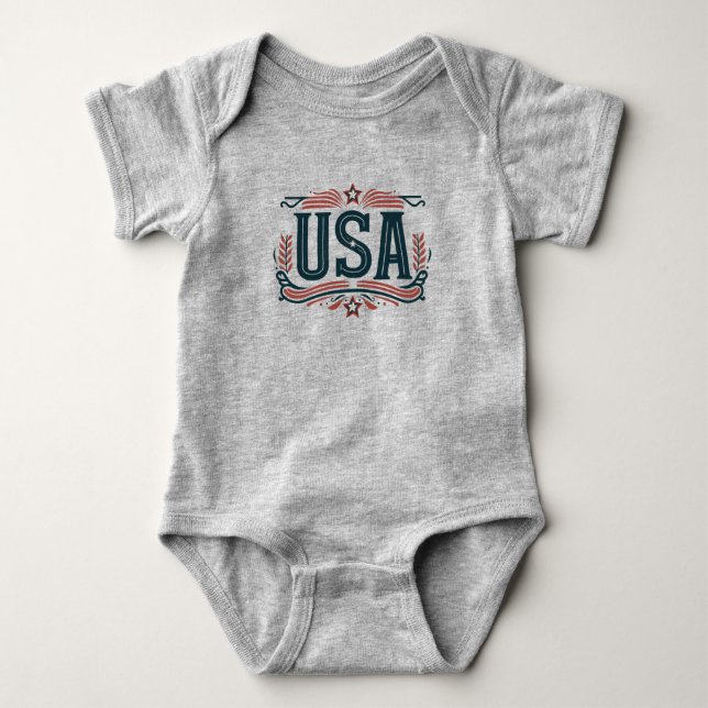 Body Para Bebê Patriótico, Vintage EUA (Frente)