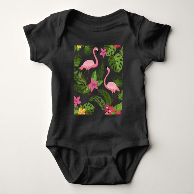 Body Para Bebê Pavão-Padrão Rosa com Camisa-Flor (Frente)