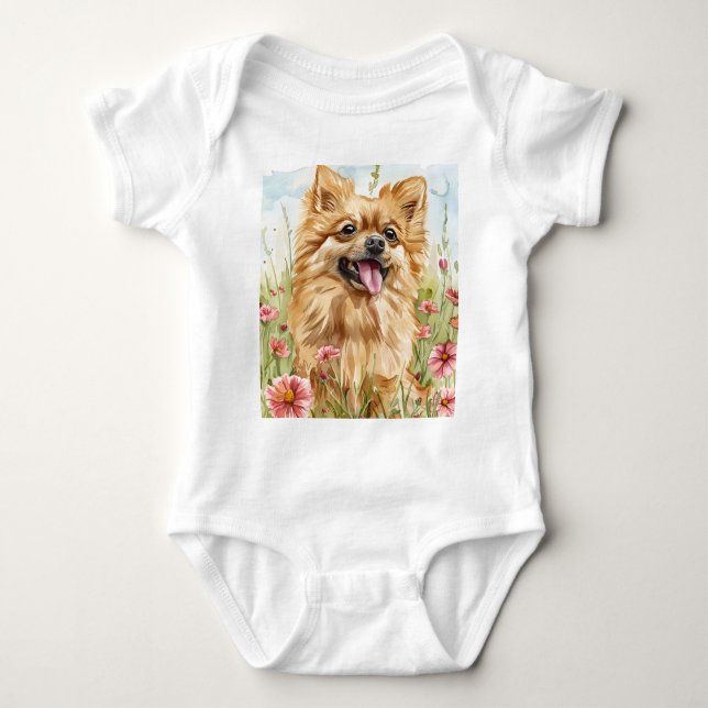 Body Para Bebê Pawtected by Pomeranian Baby Bodysuit (Frente)