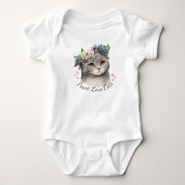 Body Para Bebê Paz amor gatos (Frente)