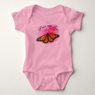 Body Para Bebê Paz e Amor Flor Rosa e Borboleta