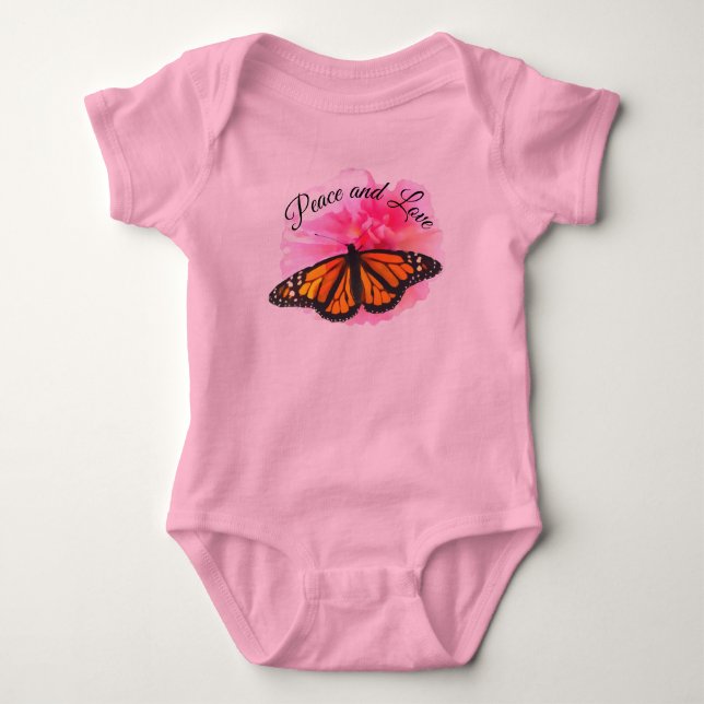 Body Para Bebê Paz e Amor Flor Rosa e Borboleta (Frente)