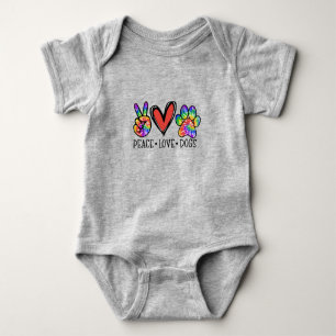 Body Para Bebê Peace Love Dogs Paws Tie Dye Rainbow Animal Rescut