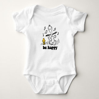 Body Para Bebê Peanuts Snoopy e Woodstock's Be Happy Dance