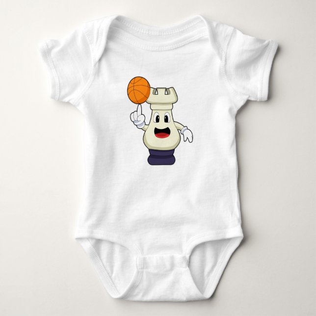 Body Para Bebê Pedra de xadrez Rook no basquetebol (Frente)